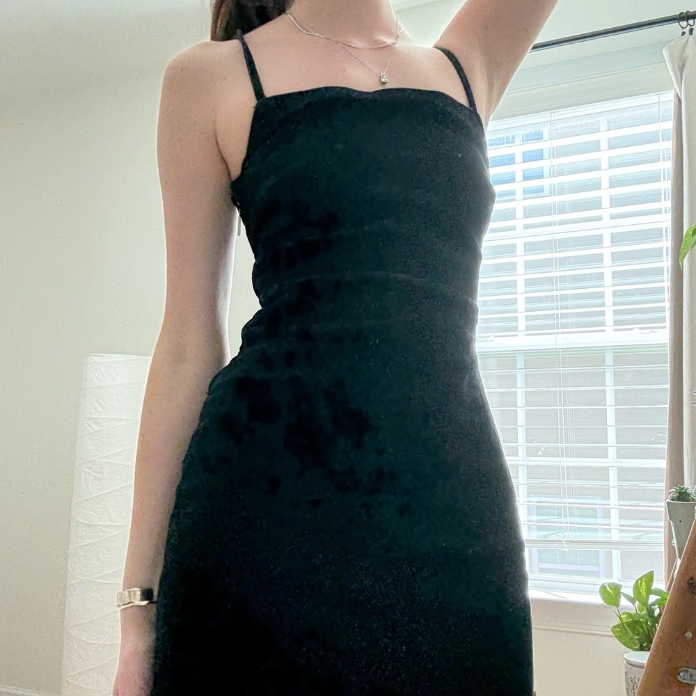 Elegant Denim Black Spaghetti Strap Dress